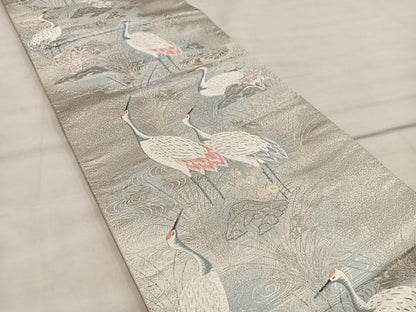 平和屋着物◎六通柄袋帯 唐織 九百錦 水辺のつる プラチナ箔 正絹 逸品 BAAX0548mz