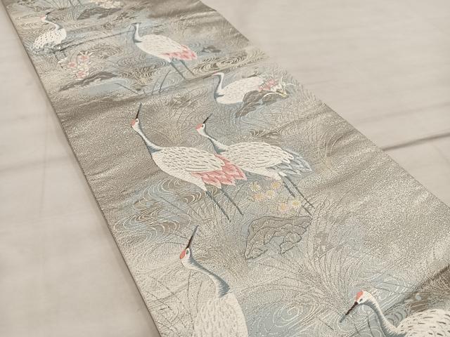 平和屋着物◎六通柄袋帯 唐織 九百錦 水辺のつる プラチナ箔 正絹 逸品 BAAX0548mz