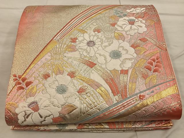 平和屋着物◎六通柄袋帯 草花文 金銀糸 正絹 逸品 BAAX0551mz