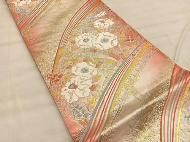 平和屋着物◎六通柄袋帯 草花文 金銀糸 正絹 逸品 BAAX0551mz