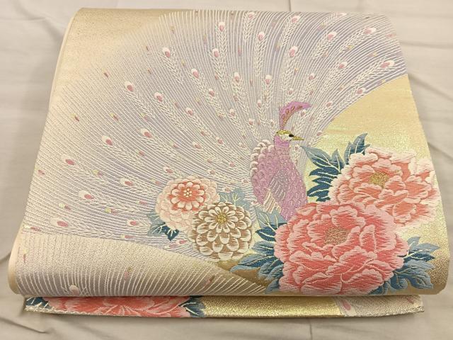 平和屋着物◎六通柄袋帯　唐織　九百錦　名匠花苑文　金糸　正絹　逸品　BAAX0553mz