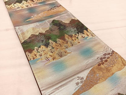 平和屋着物◎六通柄 京袋帯 遠山樹林文 金銀糸 正絹 逸品 BAAX0555mz