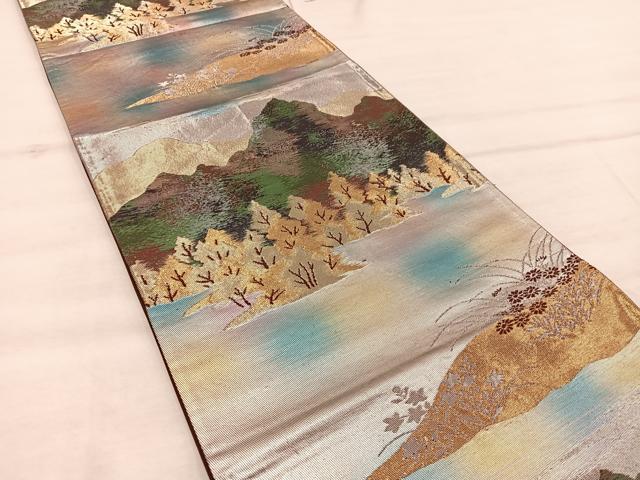 平和屋着物◎六通柄 京袋帯 遠山樹林文 金銀糸 正絹 逸品 BAAX0555mz