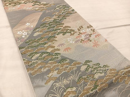 平和屋着物◎六通柄袋帯　遠山寿松文　金糸　正絹　逸品　BAAX0556mz