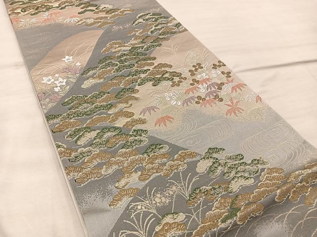 平和屋着物◎六通柄袋帯　遠山寿松文　金糸　正絹　逸品　BAAX0556mz