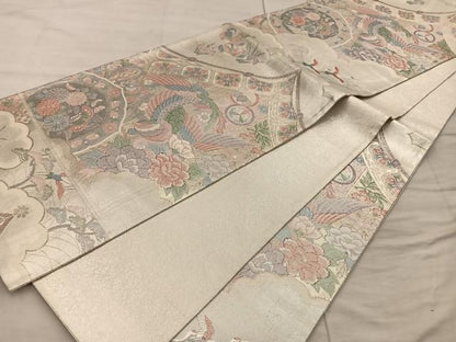 平和屋着物◎別織佐賀錦 六通柄袋帯 作家物 九百錦 花鳥文 正絹 逸品 BAAX0562mz