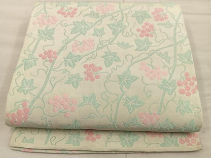 平和屋着物◎六通柄　京袋帯　ふくれ織　枝花文　正絹　逸品　BAAX0567mz