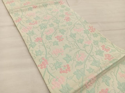 平和屋着物◎六通柄　京袋帯　ふくれ織　枝花文　正絹　逸品　BAAX0567mz