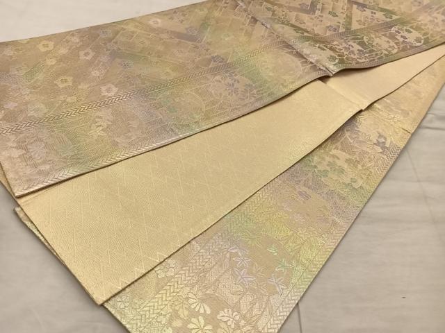 平和屋着物◎佐賀錦 六通柄袋帯 草花文 金糸 正絹 逸品 BAAX0569mz
