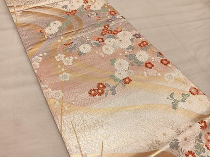 平和屋着物◎六通柄袋帯 唐織 菊花文 金銀糸 正絹 逸品 BAAX0572mz