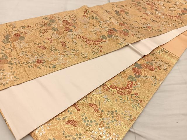 平和屋着物◎六通柄袋帯 麗鳳彫金紋 金銀糸 正絹 逸品 BAAX0579mz