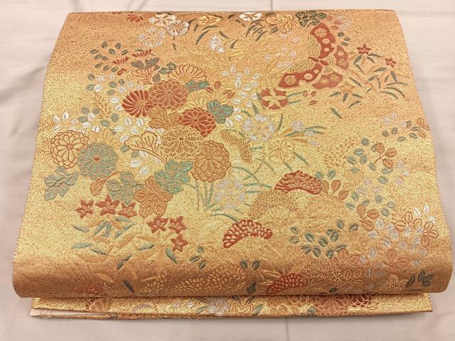 平和屋着物◎六通柄袋帯 麗鳳彫金紋 金銀糸 正絹 逸品 BAAX0579mz