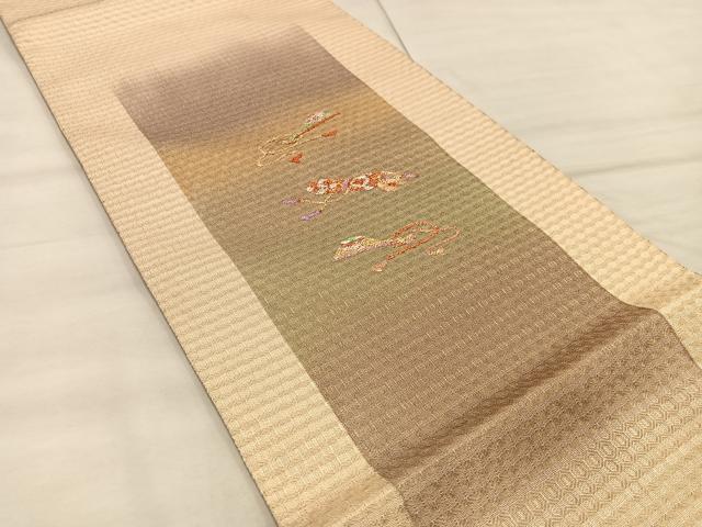 平和屋着物●ひなや工房　くむ・あむ・おる　伊豆蔵明彦　組織　太鼓柄袋帯　幾何学文様　正絹　逸品　BAAX0589mz