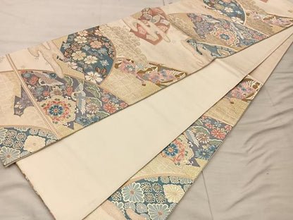 平和屋着物◎六通柄袋帯　唐織　九百錦　華扇百趣文　金糸　正絹　逸品　BAAX0594mz