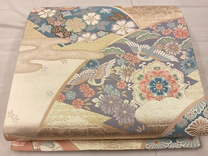 平和屋着物◎六通柄袋帯　唐織　九百錦　華扇百趣文　金糸　正絹　逸品　BAAX0594mz