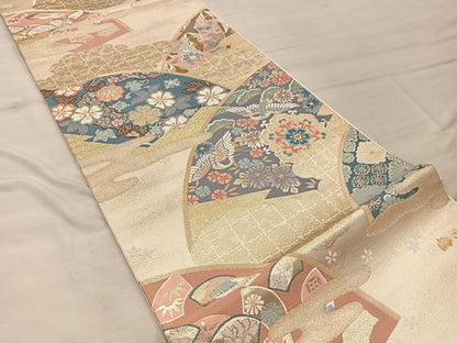 平和屋着物◎六通柄袋帯　唐織　九百錦　華扇百趣文　金糸　正絹　逸品　BAAX0594mz