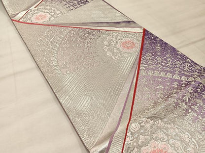 平和屋着物◎六通柄袋帯　草花文　銀糸　正絹　逸品　BAAX0599mz