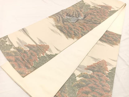 平和屋着物◎六通柄袋帯　風景文　正絹　逸品　BAAX0602hv