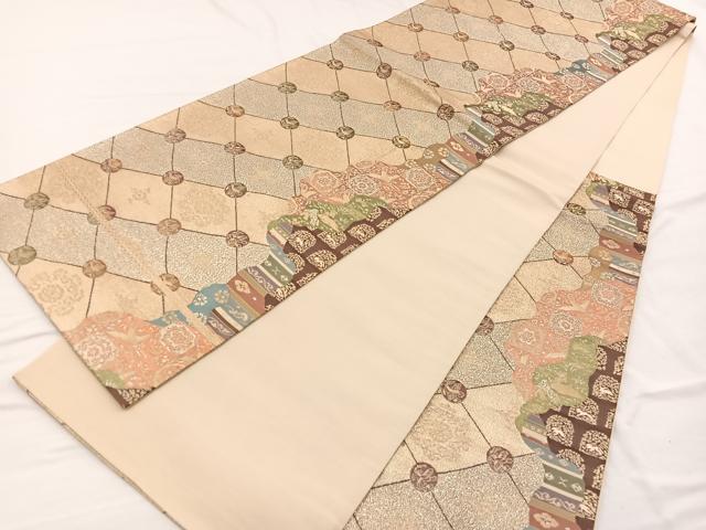 平和屋着物◎六通柄袋帯　菱天井花鳥文　金銀糸　正絹　逸品　BAAX0603hv