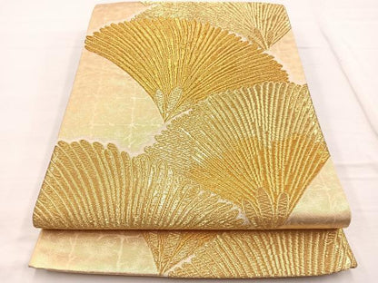 平和屋着物◎六通柄袋帯　若松葉　金糸　正絹　逸品　BAAX0606hv
