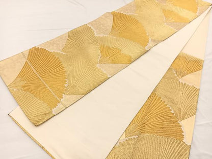 平和屋着物◎六通柄袋帯　若松葉　金糸　正絹　逸品　BAAX0606hv