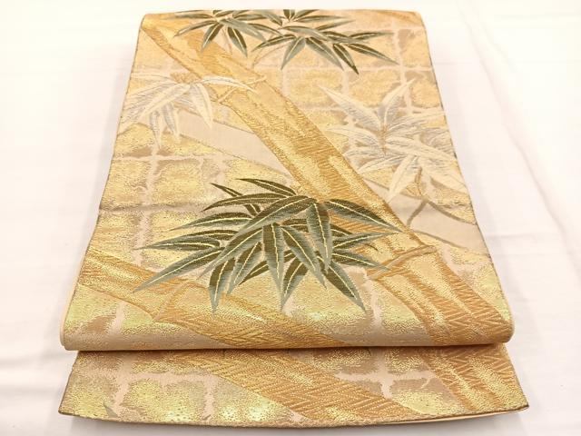 平和屋着物◎六通柄袋帯　唐織　笹竹文　金糸　正絹　逸品　BAAX0609hv