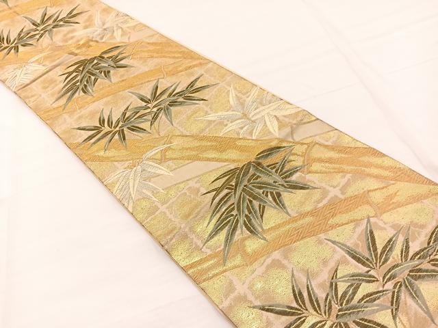 平和屋着物◎六通柄袋帯　唐織　笹竹文　金糸　正絹　逸品　BAAX0609hv