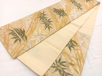 平和屋着物◎六通柄袋帯　唐織　笹竹文　金糸　正絹　逸品　BAAX0609hv
