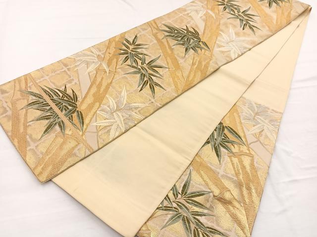 平和屋着物◎六通柄袋帯　唐織　笹竹文　金糸　正絹　逸品　BAAX0609hv