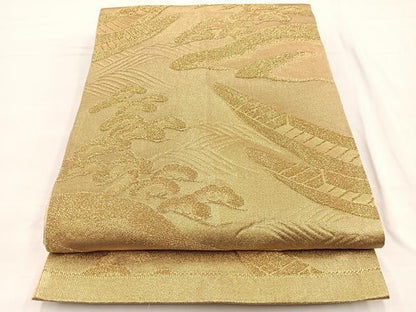 平和屋着物◎六通柄袋帯　渡船浜松文　金糸　正絹　逸品　BAAX0617hv