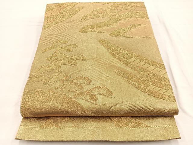 平和屋着物◎六通柄袋帯　渡船浜松文　金糸　正絹　逸品　BAAX0617hv