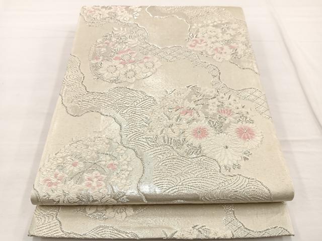 平和屋着物◎六通柄袋帯　唐織　流水花文　銀糸　正絹　逸品　BAAX0618hv