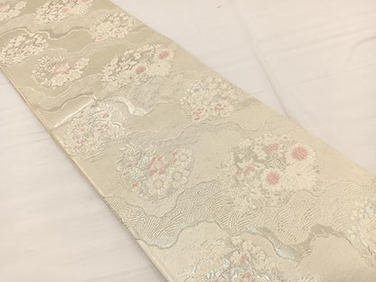 平和屋着物◎六通柄袋帯　唐織　流水花文　銀糸　正絹　逸品　BAAX0618hv