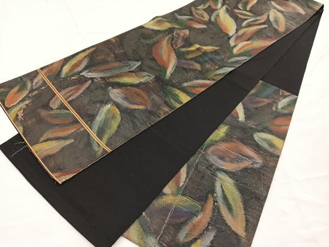 平和屋着物◎六通柄袋帯　草葉文　金糸　引箔　正絹　逸品　BAAX0622hv