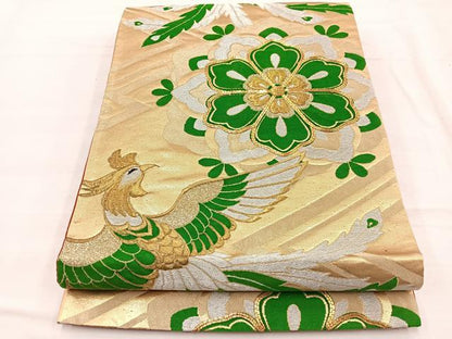平和屋着物◎六通柄袋帯　唐織　駒刺繍　鳳凰花文　金銀糸　正絹　逸品　BAAX0625hv