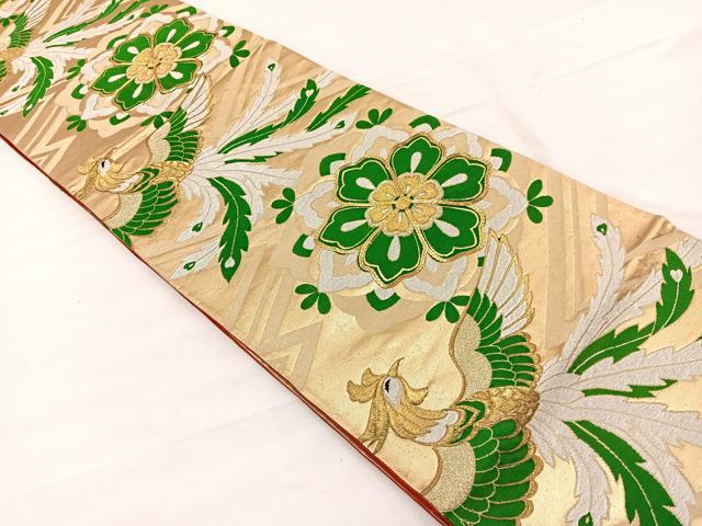 平和屋着物◎六通柄袋帯　唐織　駒刺繍　鳳凰花文　金銀糸　正絹　逸品　BAAX0625hv