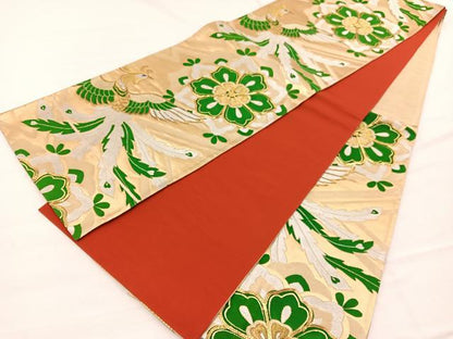 平和屋着物◎六通柄袋帯　唐織　駒刺繍　鳳凰花文　金銀糸　正絹　逸品　BAAX0625hv
