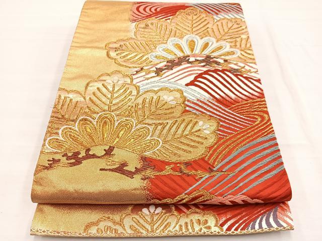 平和屋着物◎六通柄袋帯　唐織　浜松文　金彩つづれ織　正絹　逸品　BAAX0635hv