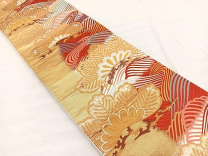 平和屋着物◎六通柄袋帯　唐織　浜松文　金彩つづれ織　正絹　逸品　BAAX0635hv