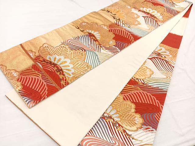 平和屋着物◎六通柄袋帯　唐織　浜松文　金彩つづれ織　正絹　逸品　BAAX0635hv