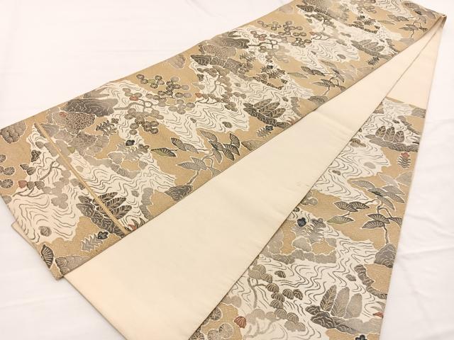 平和屋着物◎六通柄袋帯　唐織　流水花文　金彩　正絹　逸品　BAAX0637hv