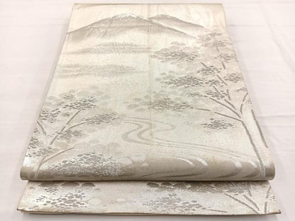 平和屋着物◎六通柄袋帯　重山風景文　銀糸　正絹　逸品　BAAX0638hv