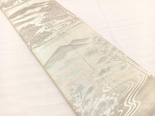 平和屋着物◎六通柄袋帯　重山風景文　銀糸　正絹　逸品　BAAX0638hv