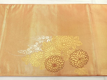 平和屋着物◎太鼓柄袋帯　駒刺繍　草花文　金銀彩　引箔　正絹　逸品　BAAX0642hv