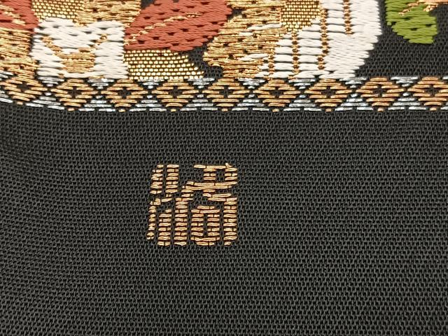平和屋着物◎六通柄　本袋帯　唐織　更紗花文　黒地　金糸　BAAX0643hv
