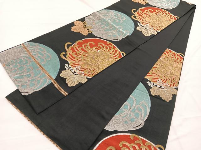 平和屋着物◎六通柄　本袋帯　乱菊丸文　黒地　金銀糸　正絹　逸品　BAAX0651hv