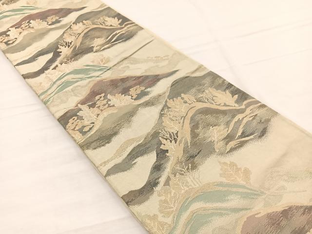 平和屋着物◎六通柄袋帯　重山樹林文　金銀糸　正絹　逸品　BAAX0653hv