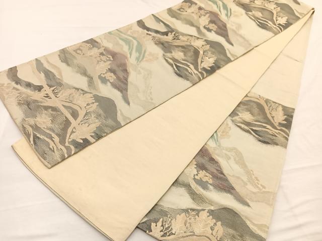 平和屋着物◎六通柄袋帯　重山樹林文　金銀糸　正絹　逸品　BAAX0653hv