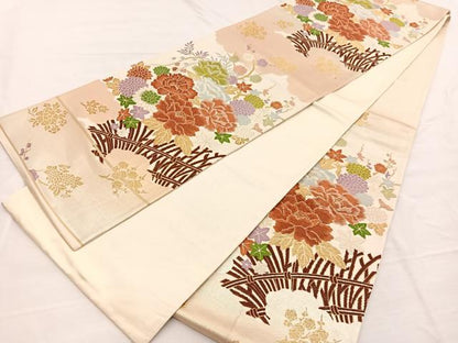 平和屋着物◎六通柄袋帯　唐織　牡丹花文　金糸　正絹　逸品　BAAX0655hv