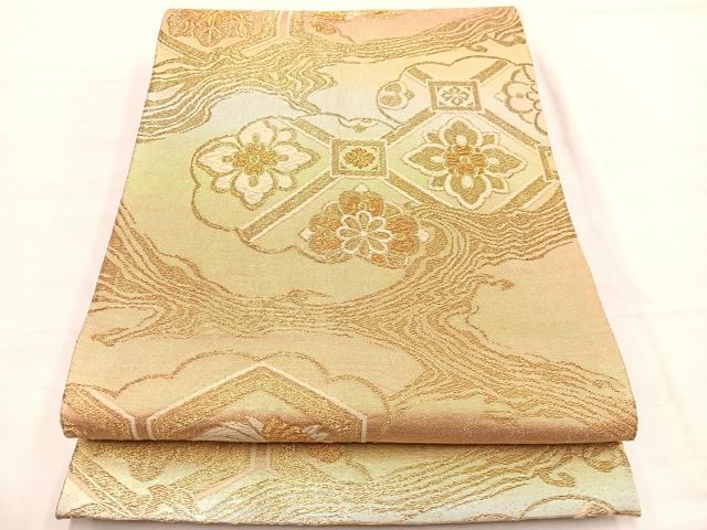 平和屋着物◎六通柄袋帯　唐織　松菱天井花文　金糸　正絹　逸品　BAAX0656hv
